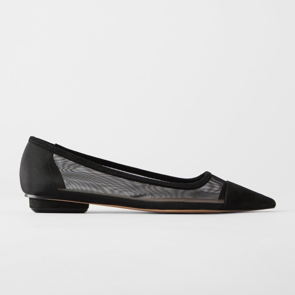 NWT Zara Black Mesh Ballet Flats - Picture 4 of 8